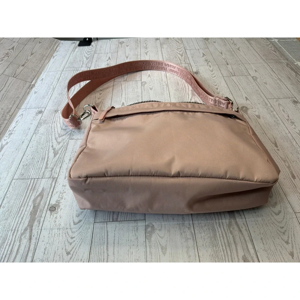 Aruna Mauve Pink Nylon Crossbody Bag Logo Strap Gorpcore Travel Utility